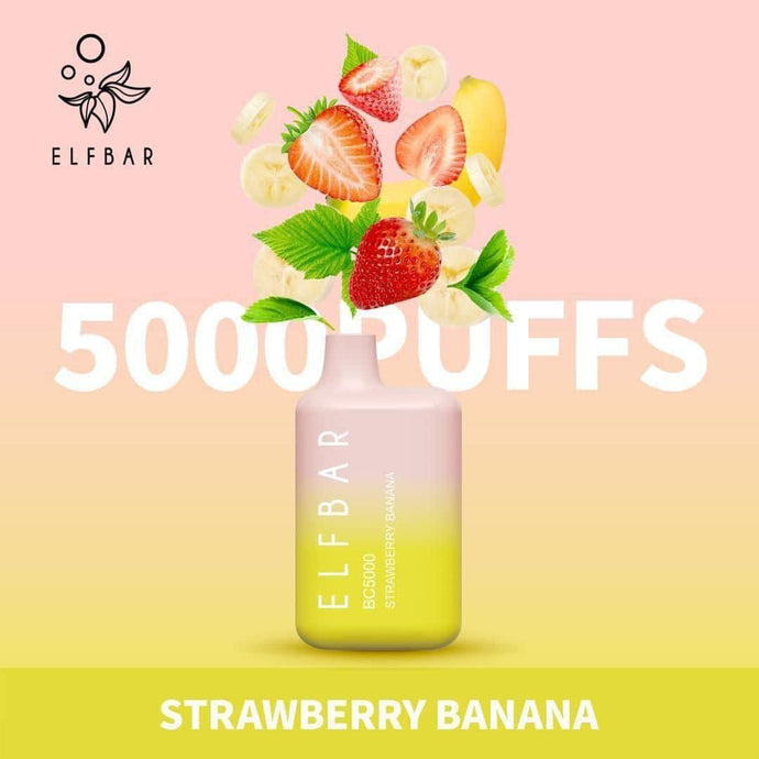 سحبه الفا بار عيار 5000 سحبه بنكهه الفراوله والموز Elf Bar BC 5000 Strawberry  Banana