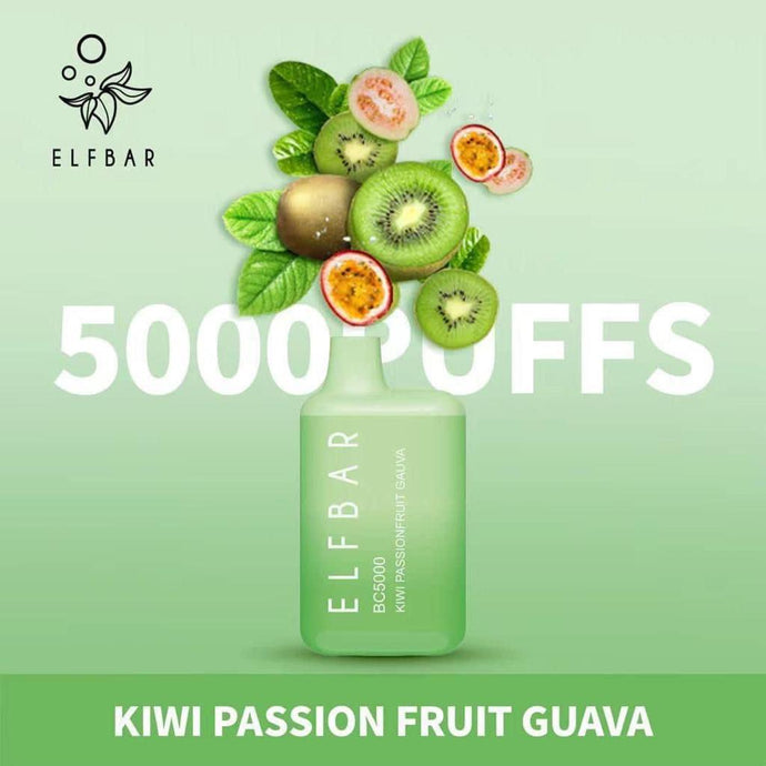 سحبه الفا بار عيار 5000 سحبه بنكهه الكيوي والجوافه   Elf Bar BC 5000 KIWI PASSION FRUITB GUAVA