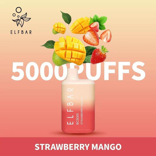 سحبه الفا بار عيار 5000 سحبه بنكهه الفراوله والمانجا  Elf Bar BC 5000 STRAWBERRY MANGO